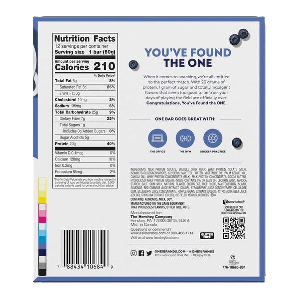 ONE Blueberry Cobbler Protein Bars, Gluten Free, 20g Protein, 12 Count