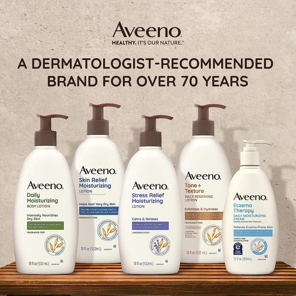 aveeno daily moisturizing body lotion for dry skin, 18 fl oz, paraben free, fragrance free
