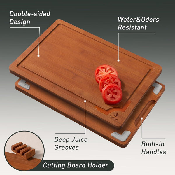 Bamboo Cutting Board Set with Non-Slip Feet and Juice Groove Chopping Boards