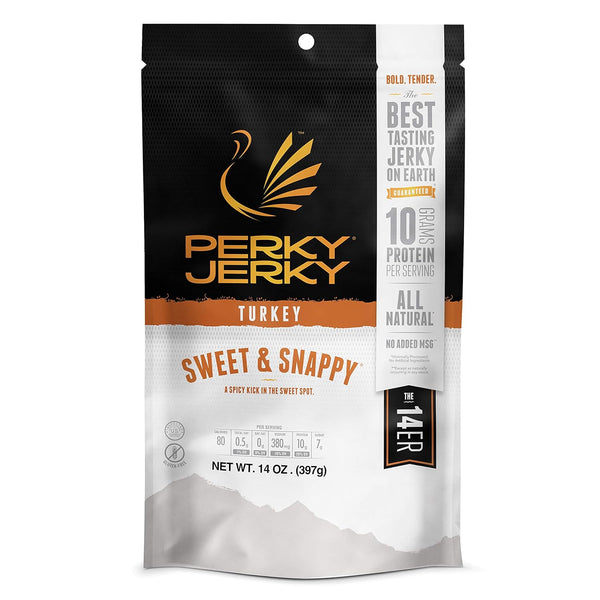 Perky Jerky Original Turkey Jerky, 14oz, Low Sodium, 10g Protein per Serving, Low Fat, 100% U.S. Sourced, Handcrafted, Tender Texture and Bold Flavor