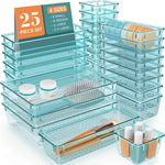 16 PCS Drawer Organizer Set, 5 Varied Size Bathroom and kitchen Drawer cabinet organizer Trays, Clear Storage Bins for Makeup, Jewelry, Utensils and Gadgets
