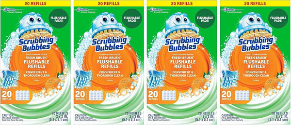 Scrubbing Bubbles Flushable Toilet Bowl Wand Cleaner Refills, Fresh Brush Cleaner Toilet Refill Pads, Removes Limescale & Odors, Citrus Scent, 20 Count (Pack of 1)