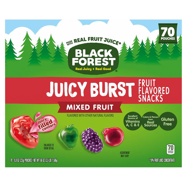 Black Forest Juicy Burst Fruit Flavored Snacks, Mixed Fruit Flavors, 0.8 oz 70 count