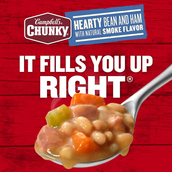 Campbell's Chunky Hearty Bean Soup with Ham, 19 Oz Can, Protein Rich, Microwaveable, Pantry Staple