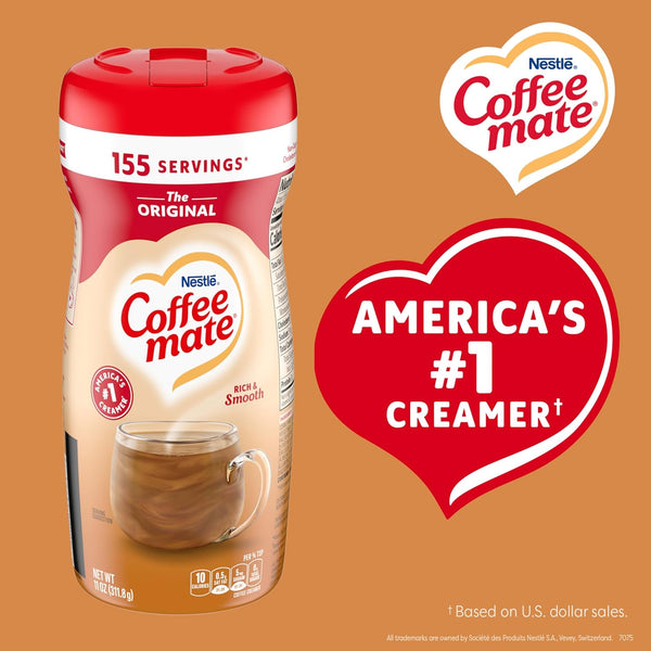 Nestle Coffee mate Original Powder Creamer, 11 oz Canister, Pack of 12, Non-Dairy, Lactose-Free, Cholesterol-Free
