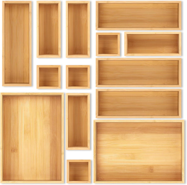Bamboo Drawer Organizer Set for Kitchen, Bathroom, Office, and Makeup