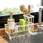 Cisily Sink Caddy Sponge Holder for Kitchen with Brush Holder and Stainless Steel Self Drain Tray, Rustproof Kitchen Sink Organizer for Sponge, Soap Dispenser Storage Accessories