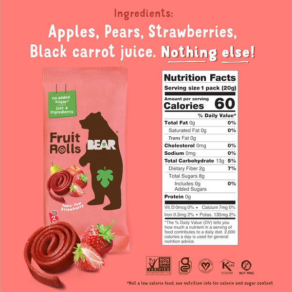 Bear Strawberry Raspberry Fruit Rolls Variety Pack, 8.4 OZ