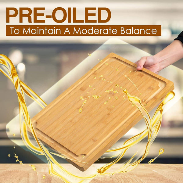 Extra Large Bamboo Cutting Board with Juice Groove and Handles for Kitchen