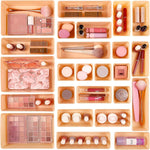 Vtopmart 25 PCS Clear Plastic Drawer Organizers Set, 4-Size Versatile Bathroom and Vanity Drawer Organizer Trays, Storage Bins for Makeup, Bedroom, Kitchen Gadgets Utensils and Office