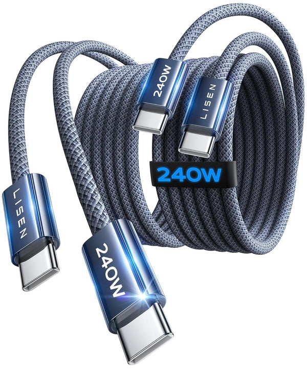 Lisen 6.6ft 2-pack 240W USB-C to USB-C cable fast charging for iPhone 17, 16, 15 Pro Max, iPad, MacBook, Samsung S26, S25 Ultra