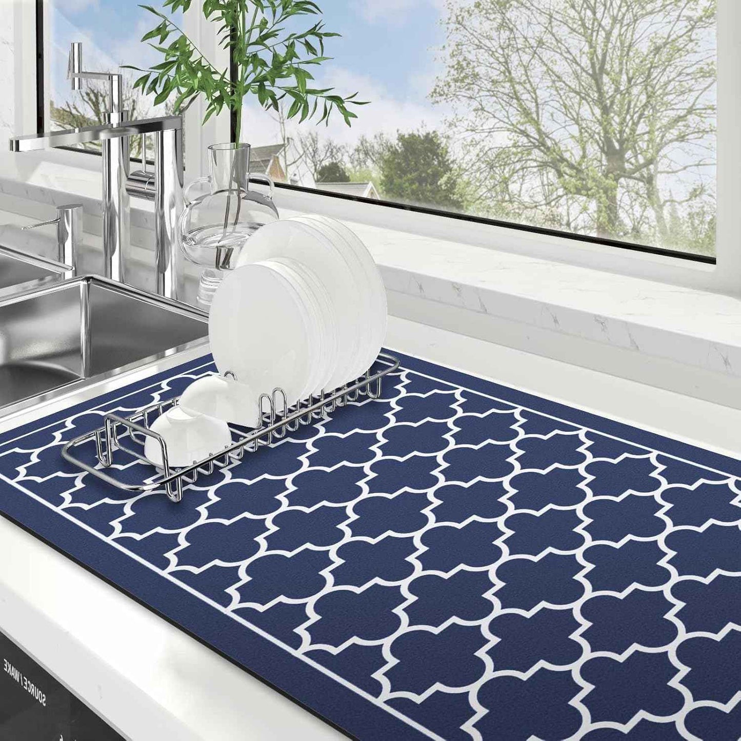 WISELIFE Dish Drying Mat Super Absorbent Drying Mat Large Dish Drying Mats for Kitchen Counter Easy Clean Dish Mat Kitchen Drying Mat15"x 18" Stylish Grey