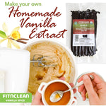 FitNClean Madagascar Vanilla Beans Bulk Fresh Organic Grade A Pods Non-Gmo 5 Long for Baking and Extract