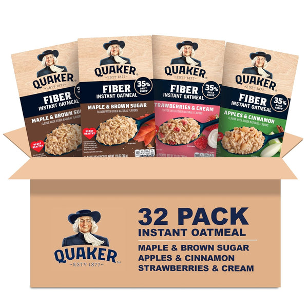QUAKER Instant Oatmeal, USDA Organic, Non-GMO Project Verified, 3 Flavor Variety Pack, Individual Packets, 32 Count (Pack of 1)