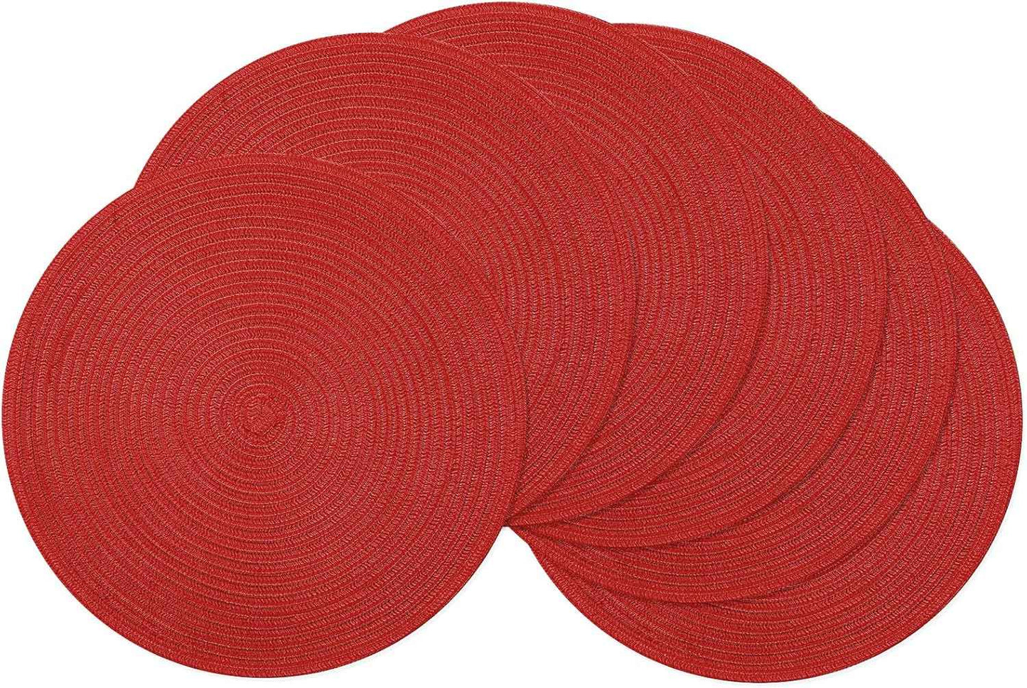 SHACOS 15 inch Round Braided Placemats Set of 6 Non Slip Heat Resistant Cotton Polyester Table Mats Washable Place Mats for Kitchen Dining Party Table Decor (Beige, 6)