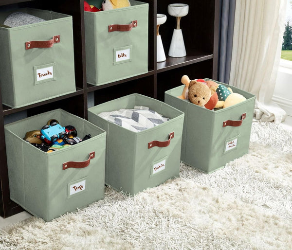 DECOMOMO Storage Bins, Sage Green, 6-Piece Set, 10.5" x 11"