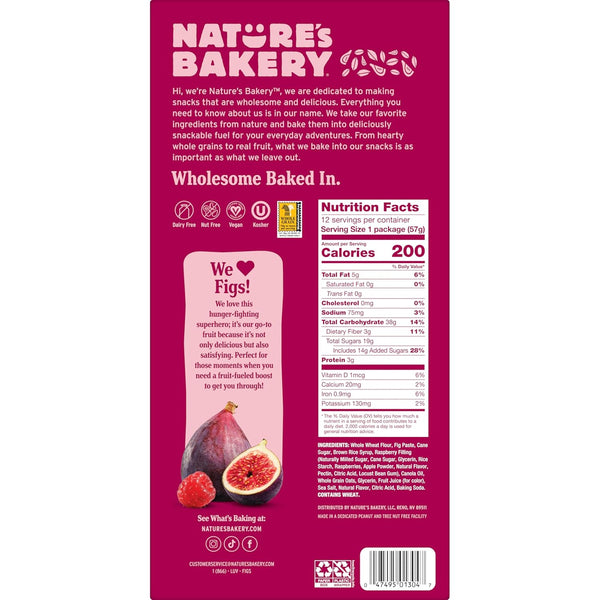 Nature's Bakery Whole Wheat Fig Bars, Raspberry, Vegan, Non-GMO, 12 count box with 2 snack bars each