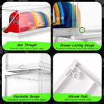 Hat Organizer for Baseball Caps, Clear Storage Box with Drawer and Sliding Tray