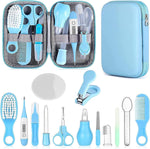 Baby Grooming Kit for Newborn Girls and Boys, Infant Safety Care Set with Hair Brush, Comb, Nail Clipper, Nasal Aspirator, Grey and White