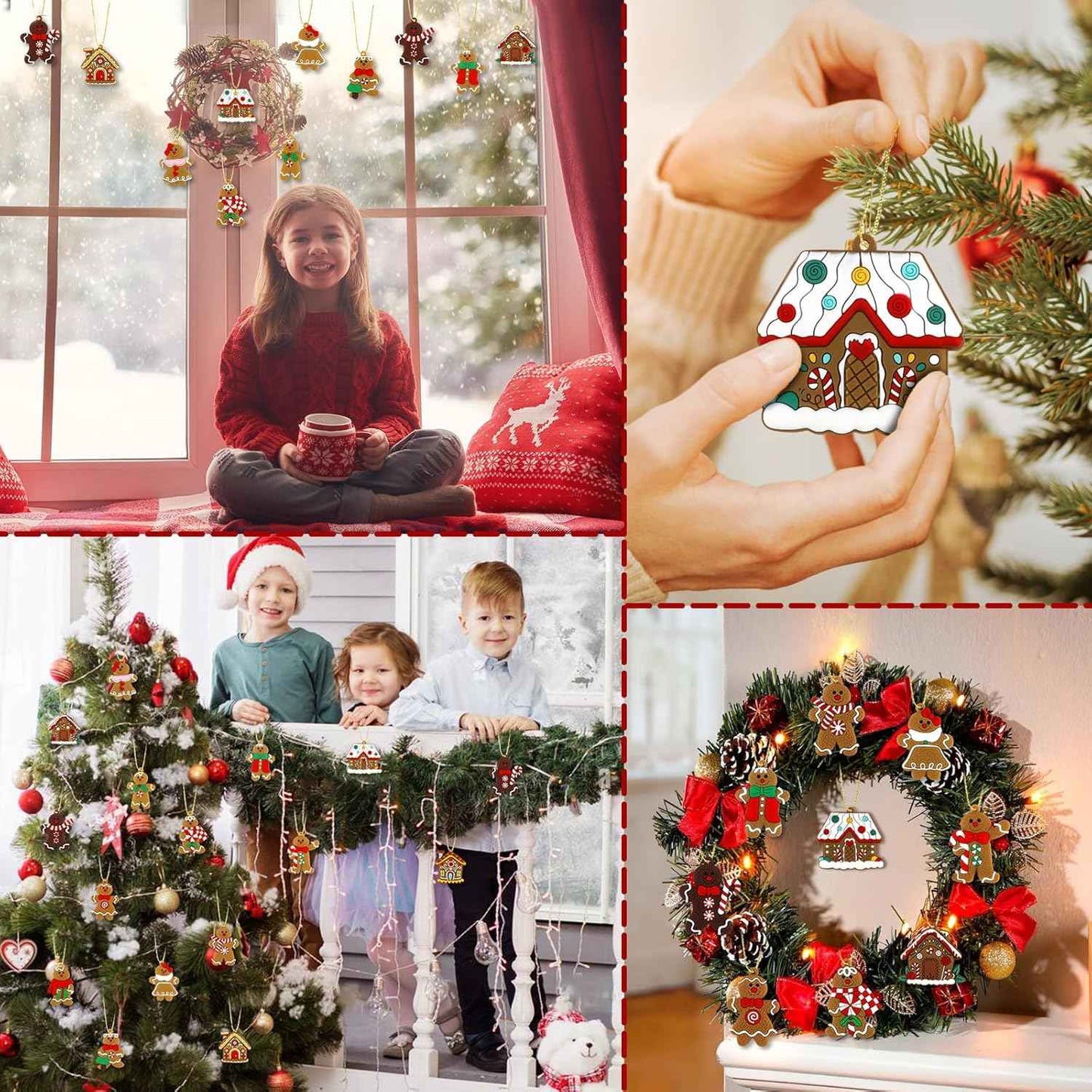 16Pcs Gingerbread Man Ornaments for Christmas Tree Gingerbread Christmas Decorations with Gingerbreads House Ornament for Christmas Tree Hanging Party Decor