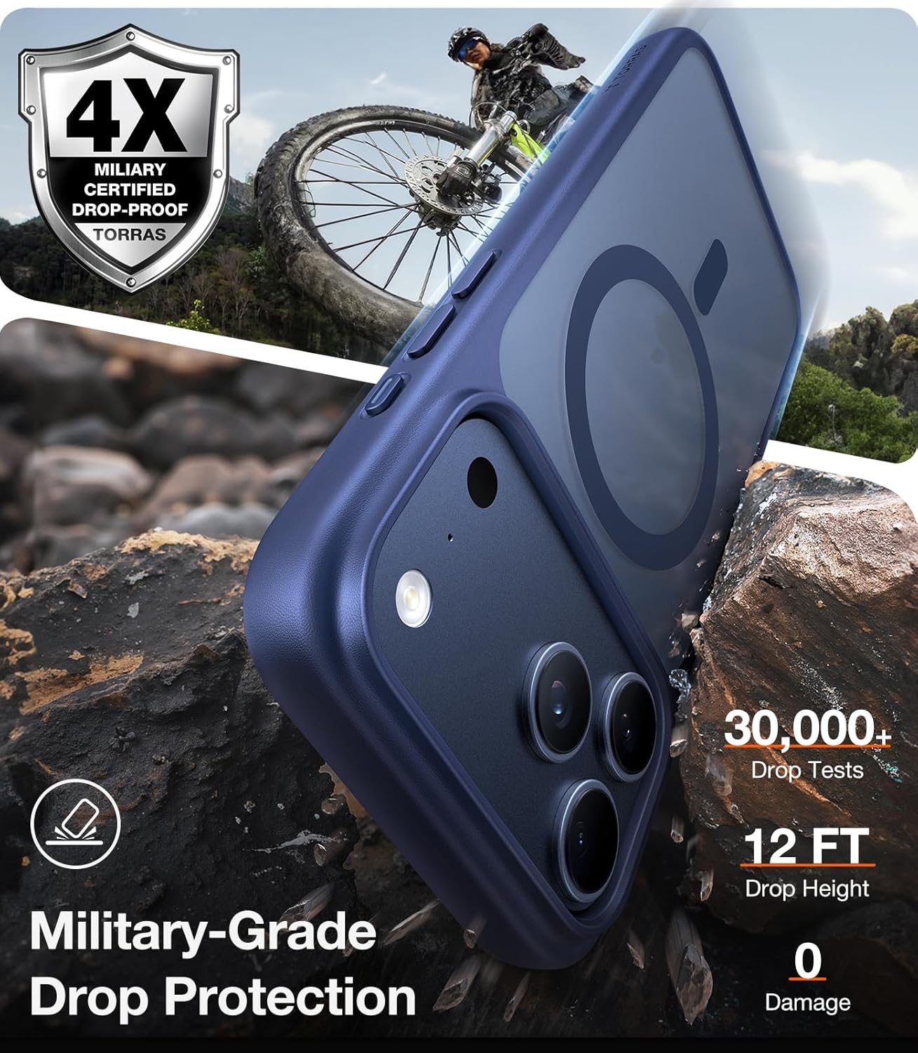 TORRAS for iPhone 17 Pro Case, Shockproof Magnetic [Camera Control][Military-Grade Protective][Fit for MagSafe] Slim Translucent Anti-Fingerprint Phone Case for iPhone 17 Pro 6.3", Deep Blue - Rayz Mart