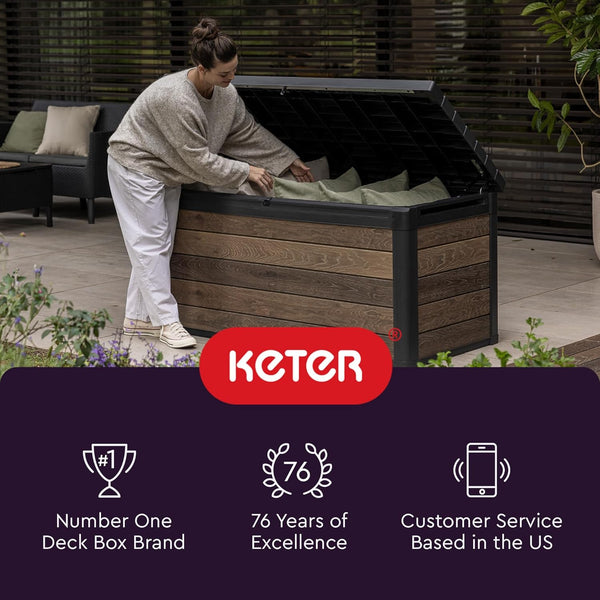 Keter City 30 Gallon Resin Outdoor Storage Box and Patio Furniture Side Table
