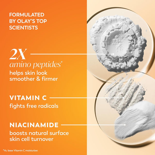 olay vitamin c max face moisturizer for women, hydrating and brightening cream with niacinamide, peptides, 1.7 oz