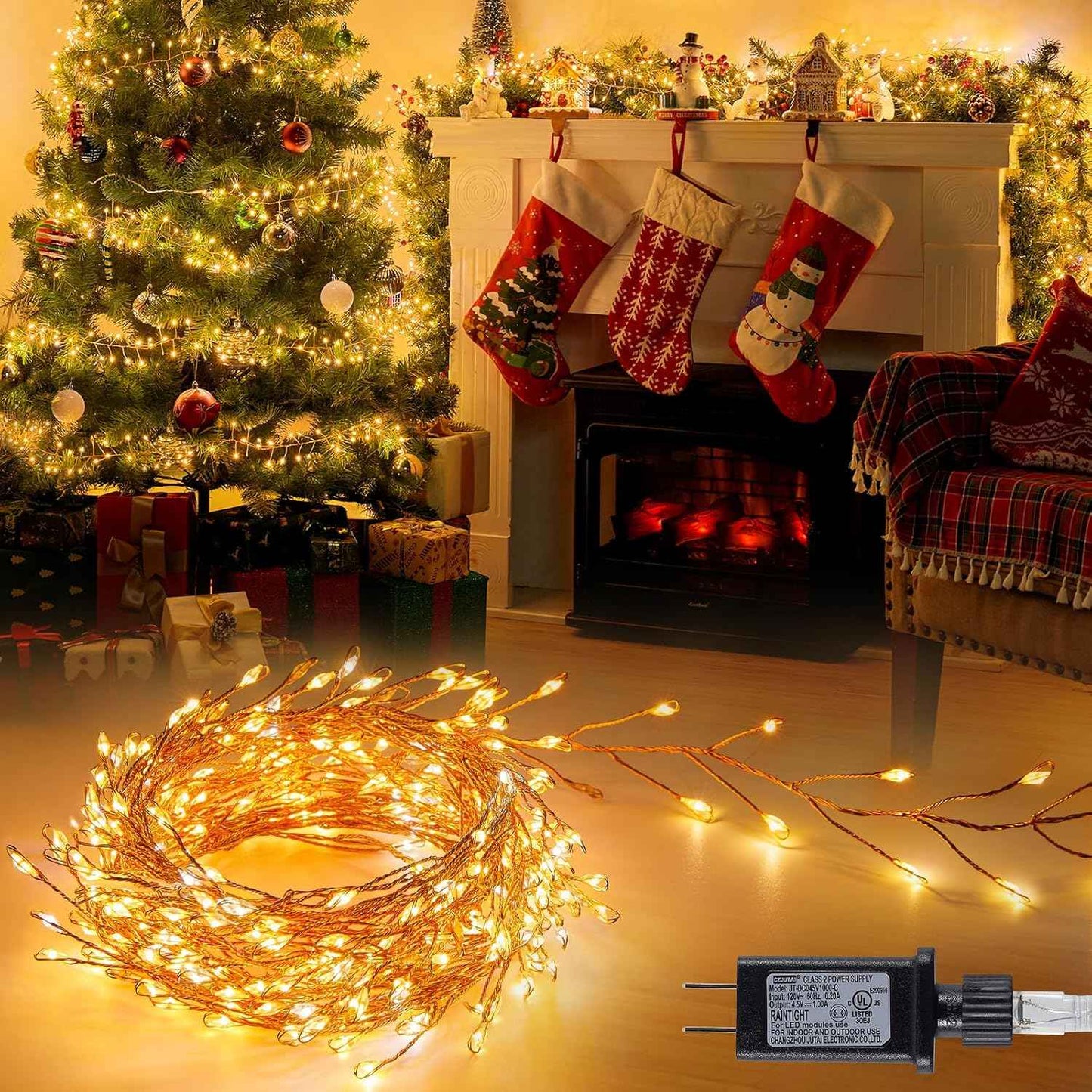 Fairy Lights Plug-In String Lights, 200 LED Twinkle Firecracker Lights, Waterproof Christmas Tree Lights for Indoor/Outdoor Bedroom, Patio, Garden Décor