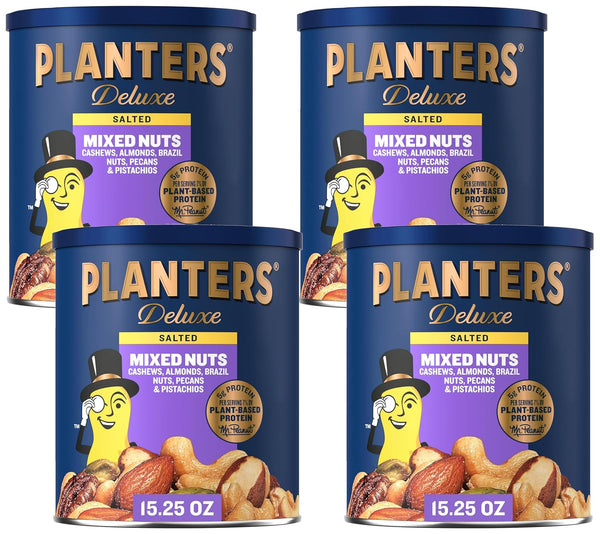 Deluxe Mixed Nuts, Cashews, Almonds, Brazil Nuts, Pistachios, Pecans, Lightly Salted, 15.25 oz Canister
