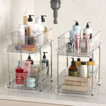 2-Tier Bathroom Organizer with Dividers and Pull-Out Cabinet