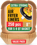 250 pcs Air Fryer Liners, Disposable Airfryer Paper Liners – Non-Stick and Oil Proof for Easy Cleanup, Great for Oven, Pans & Baking – 8” Square for 5-8 qt Basket by Baker's Signature