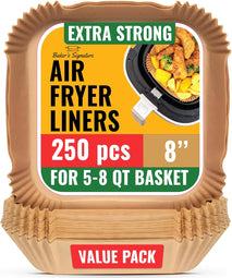 250 pcs Air Fryer Liners, Disposable Airfryer Paper Liners – Non-Stick and Oil Proof for Easy Cleanup, Great for Oven, Pans & Baking – 8” Square for 5-8 qt Basket by Baker's Signature