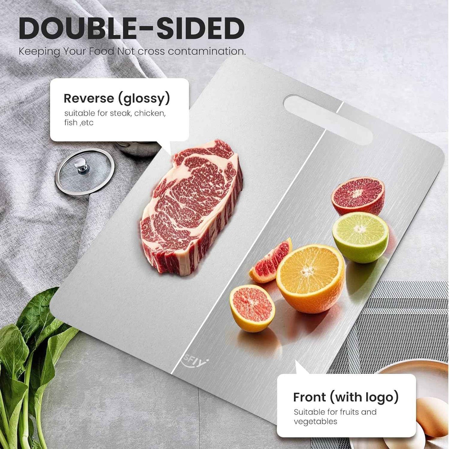 Pure Titanium 3-Pack Cutting Boards for Kitchen, Double-Sided, Easy to Clean