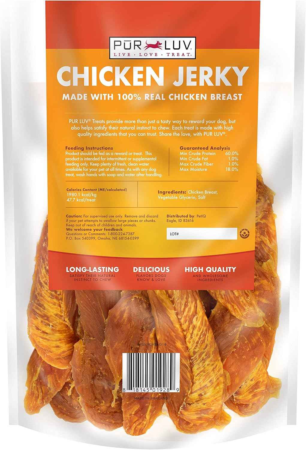 Dog Treats, Chicken Jerky for Dogs, Made with 100% Real Chicken Breast, 16 Ounces, Healthy, Easily Digestible, Long-Lasting, High Protein Dog Treat, Satisfies Dog's Urge to Chew