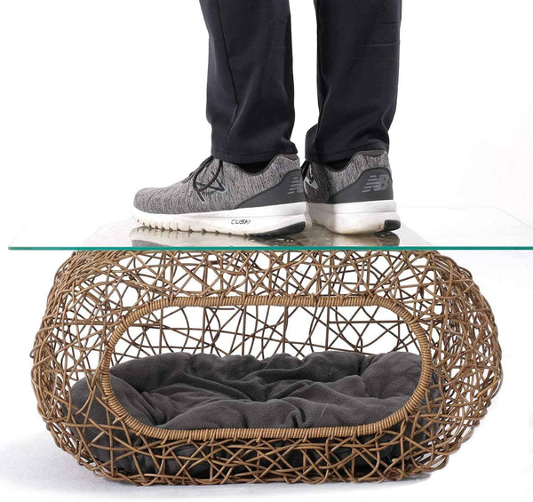 d+ garden cat hideaway house for indoor cats, faux rattan cat bed with top/side entry and enclosed space, 24.5 x 13.3 x 13.8 inches, pet friendly
