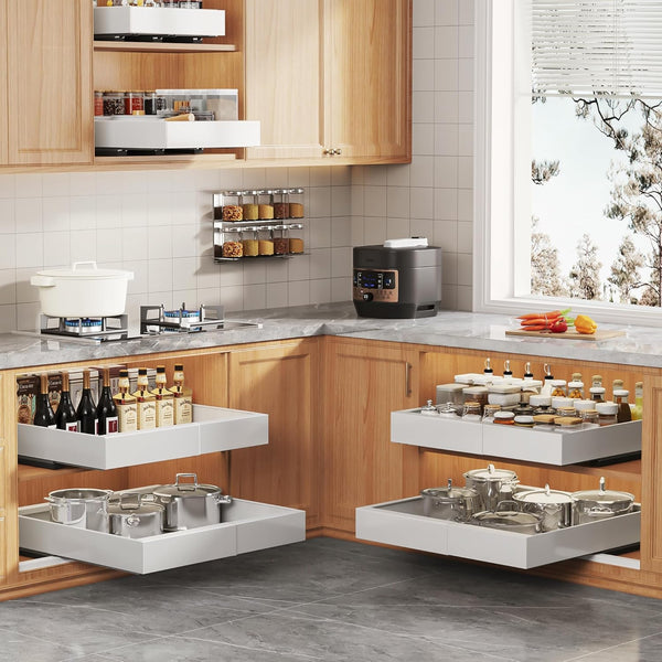 Expandable pull out cabinet organizer for framed cabinets with adjustable width