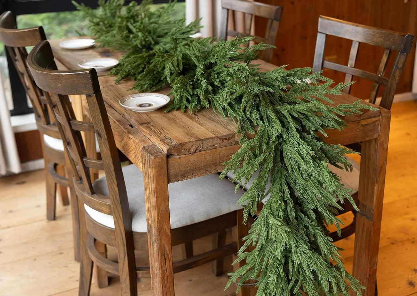 9ft Handmade Christmas Garland,Artificial Norfolk Pine Needles Greenery Seasonal Garland for Christmas Firepalce Winter Holiday Indoor Outdoor Decoration