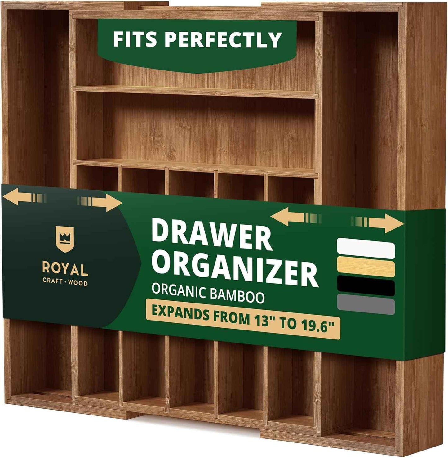 ROYAL CRAFT WOOD Luxury Bamboo Kitchen Drawer Organizer - Silverware Organizer, Utensil Holder & Cutlery Tray Drawer Dividers for Flatware (9 Slot, Natural)