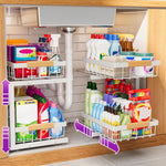 Adjustable Height Under Sink Organizer 2 Pack for Kitchen Bathroom