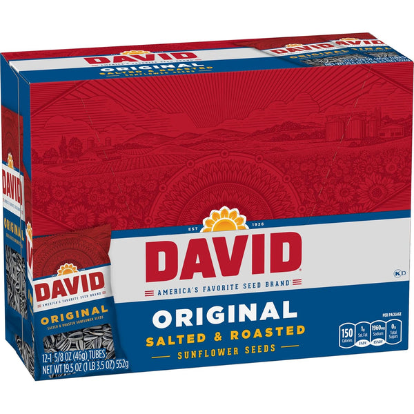 DAVID Original Flavor Sunflower Seeds, 1.625 oz, Pack of 12, Perfect Baseball Snack for Dad