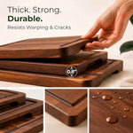 Acacia Wood Cutting Board Set of 3 with Holder and Juice Grooves for Kitchen Use