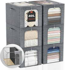 Stackable Closet Storage Bin with Metal Frame, 6-Pack, 40L Capacity