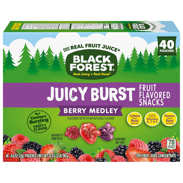 Black Forest Juicy Burst Fruit Snacks, Berry Medley, 0.8 Ounce Pouches (40 Count)