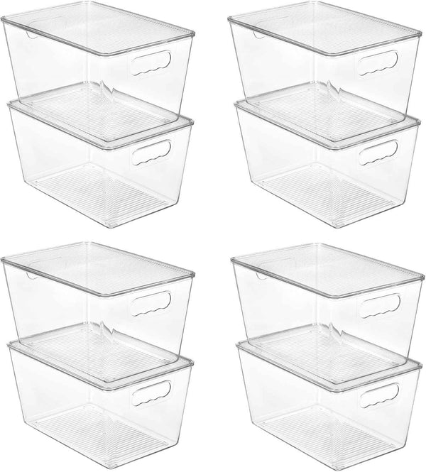 Vtopmart 6 Pack Clear Stackable Storage Bins with Lids, Medium Plastic Containers with Handle for Pantry Organizer and Storage,Perfect for Kitchen,Fridge,Cabinet, Closet,Bathroom Organization
