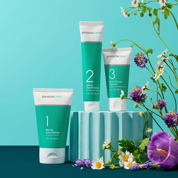 proactiv clean 3-step acne routine kit with sulfur cleanser, azelaic serum, and sensitive skin moisturizer for 30-day acne treatment