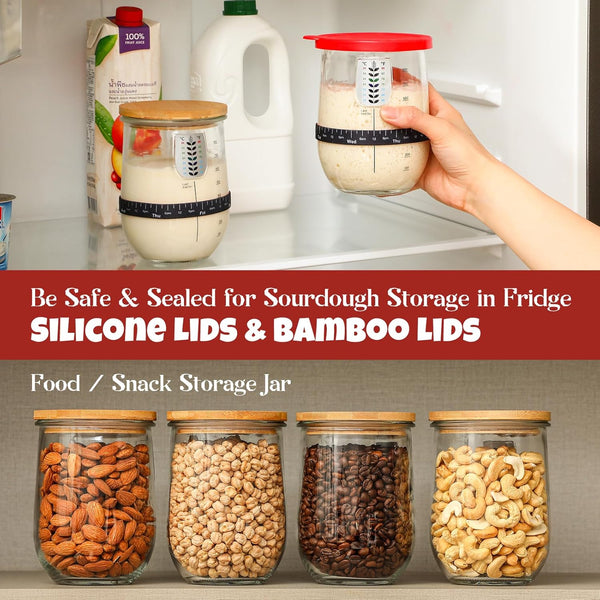 1L (34oz) Sourdough Starter Jar Kit - Wide Mouth Glass Sour Dough Bread Crock Set with Accessories