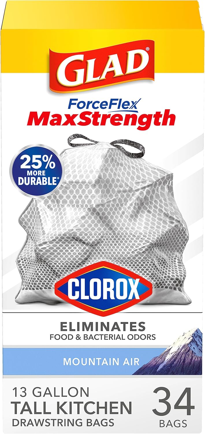 Glad Tall Kitchen Trash Bags 13 Gallon, MaxStrength Cherry Blossom Garbage Bags, Drawstring, 90 Count