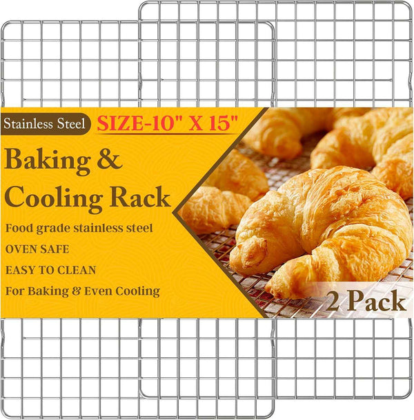 10" x 15" Heavy Duty Stainless Steel Wire Racks for Baking, Grilling, Roasting - Oven & Dishwasher Safe - Silver