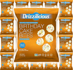 Mini flavored rice cakes in birthday cake flavor, 90 calories per bag, vegan and gluten free