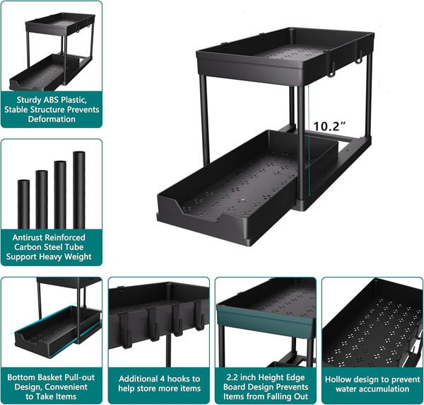 DEKAVA Under Sink Organizer 2 Pack, Bathroom Cabinet Organizer, 2 Tier Sliding Cabinet Basket